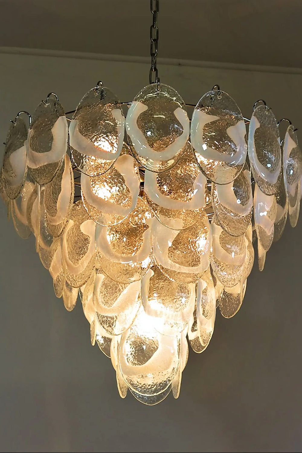 Murano White and Clear Oval Glass Chandelier