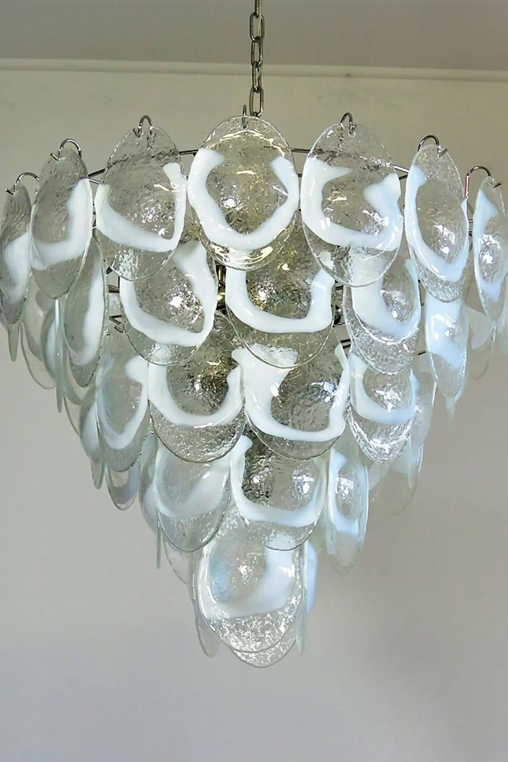 Murano White and Clear Oval Glass Chandelier