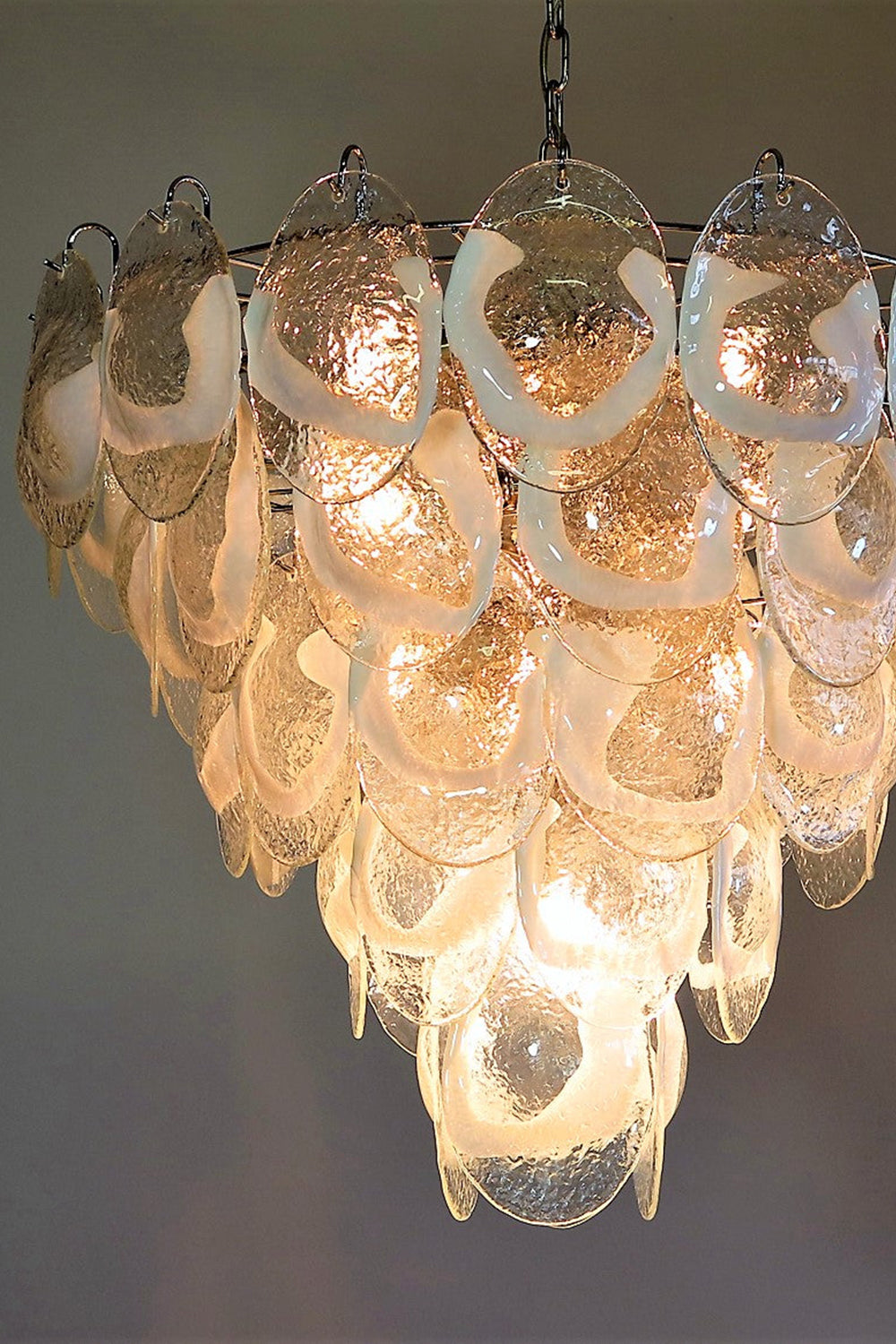 Murano White and Clear Oval Glass Chandelier