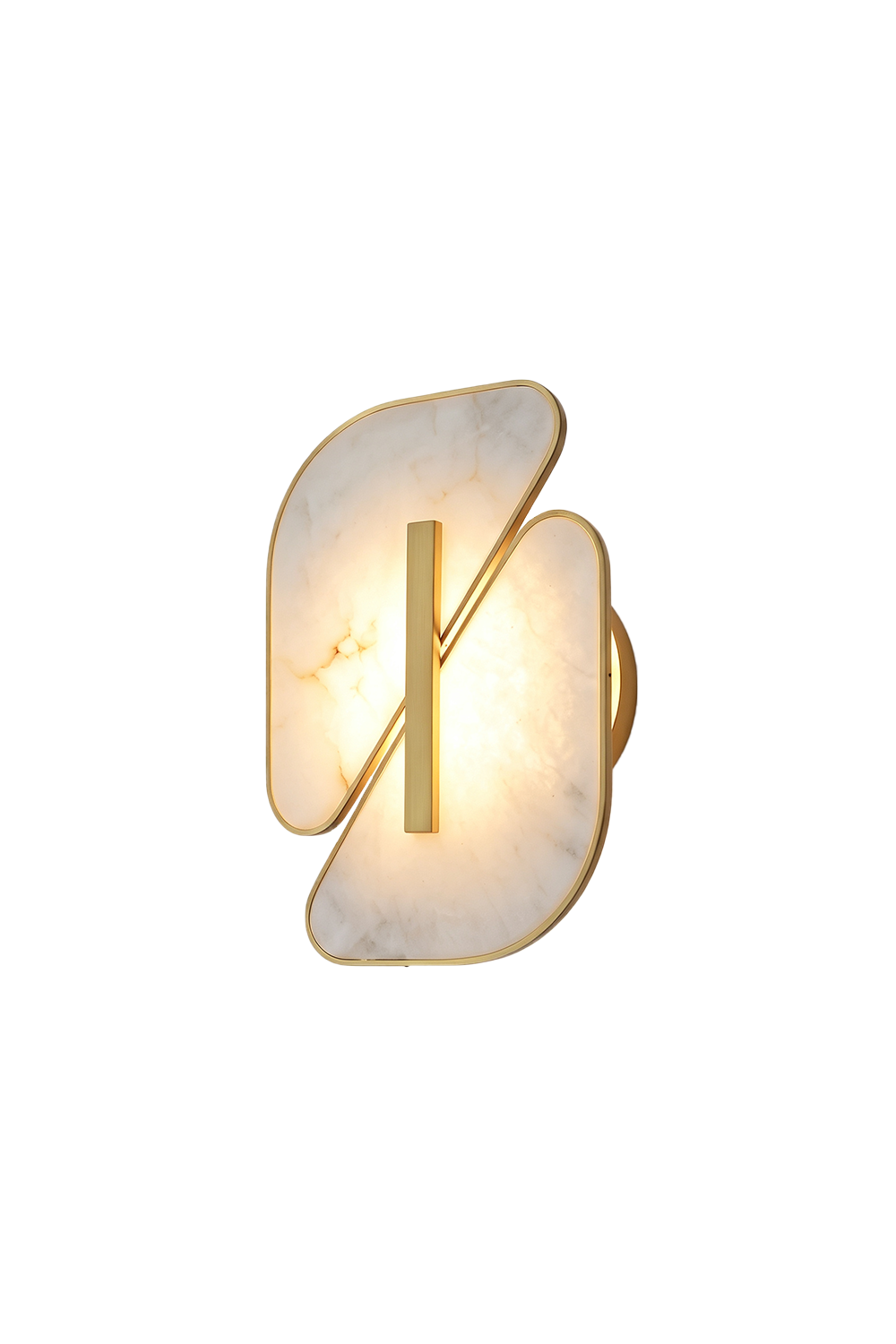 Nerine Overlapping Alabaster Wall Lamp featuring elegant design with a gold frame and soft light.