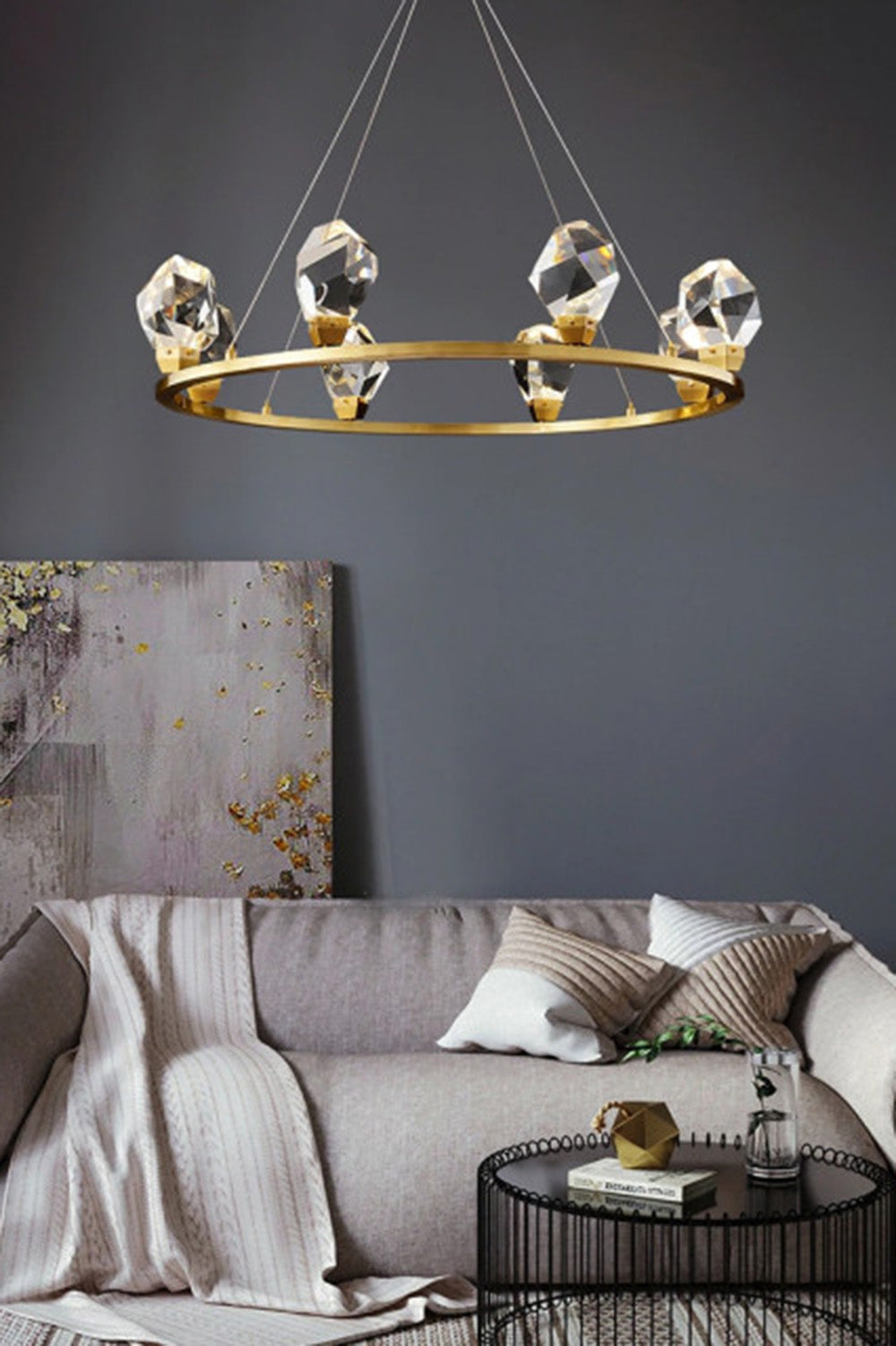 Brass Nicole Crystal Crown De Chandelier