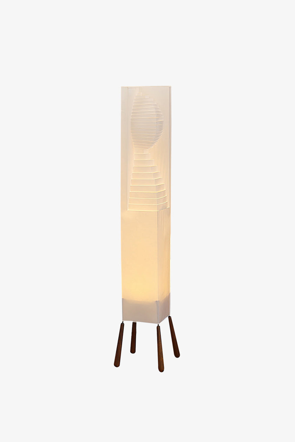 Nori Sculptural Leaf Floor Lamp | Fabric, Wood | Illuminated front studio view of the wavy column floor light projecting a warm comforting glow | Samu Lamp
