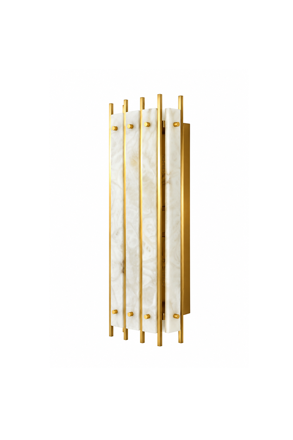 Ondrelle Bar Wall Sconce | Alabaster and Brass | Three-quarter studio view on white background, unlit | Samu Lamp