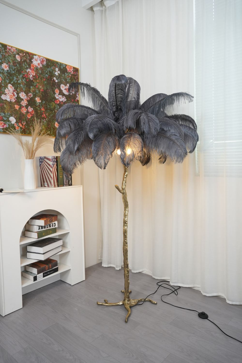 Brass Ostrich Feather Floor Lamp