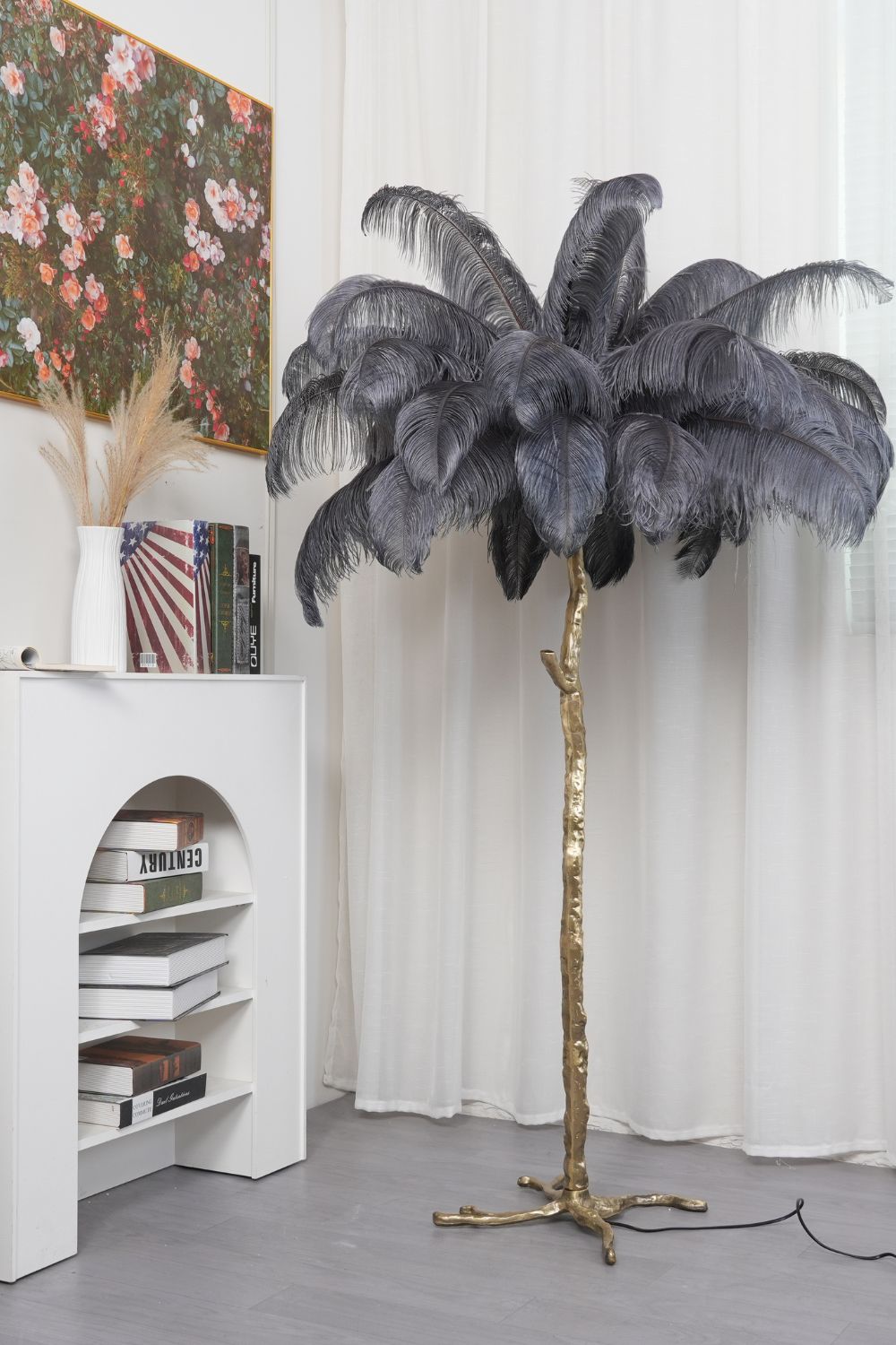 Brass Ostrich Feather Floor Lamp
