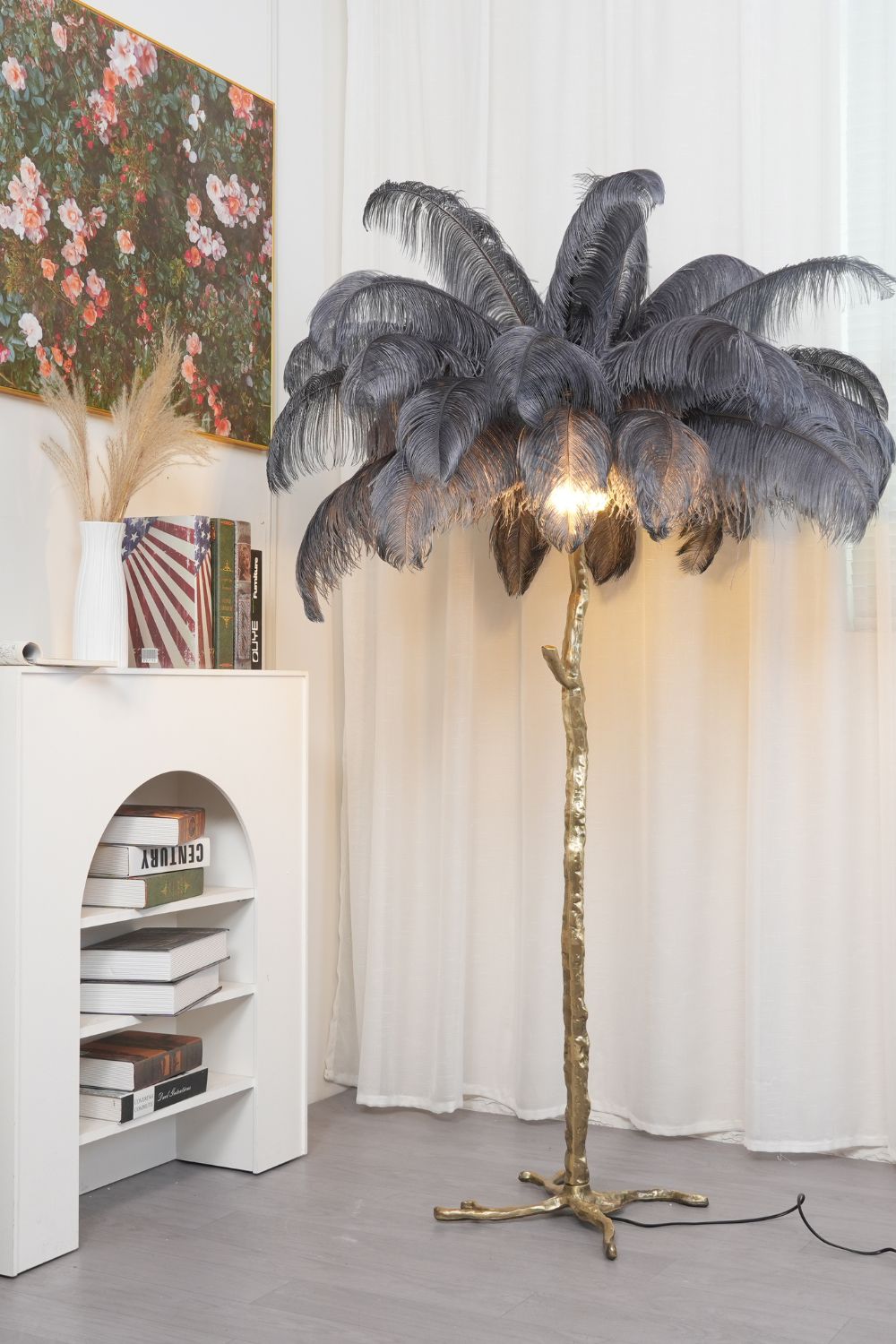 Brass Ostrich Feather Floor Lamp
