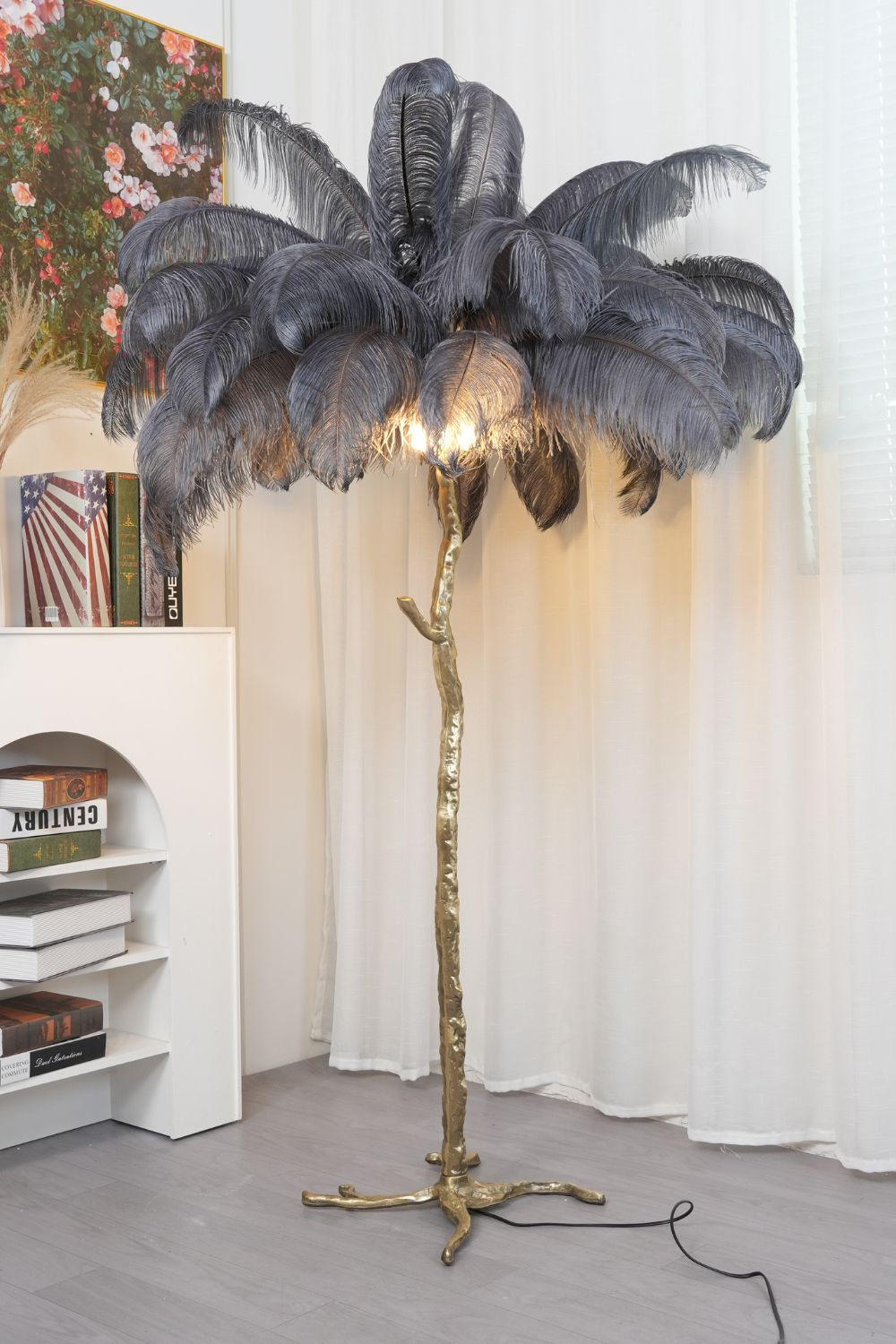 Brass Ostrich Feather Floor Lamp