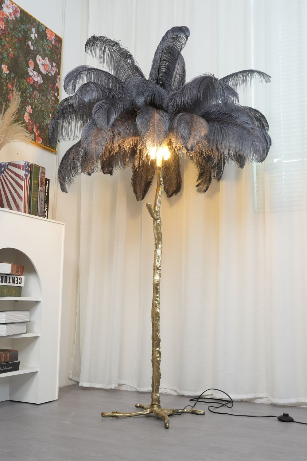 Brass Ostrich Feather Floor Lamp