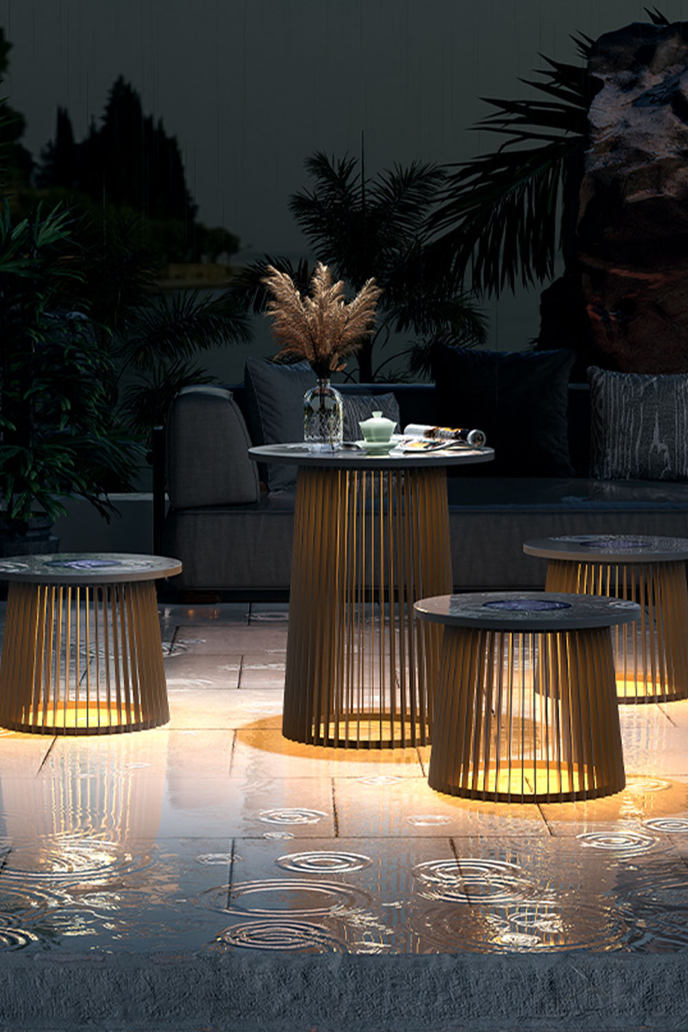 Outdoor Iron Round Table Floor Lamp