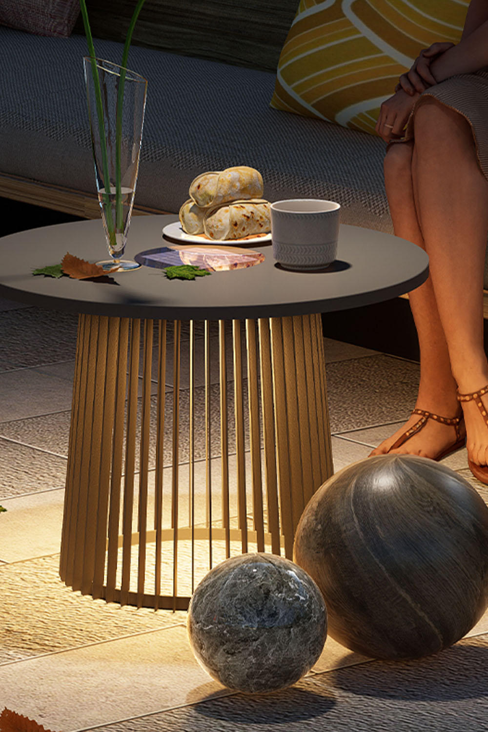 Outdoor Iron Round Table Floor Lamp