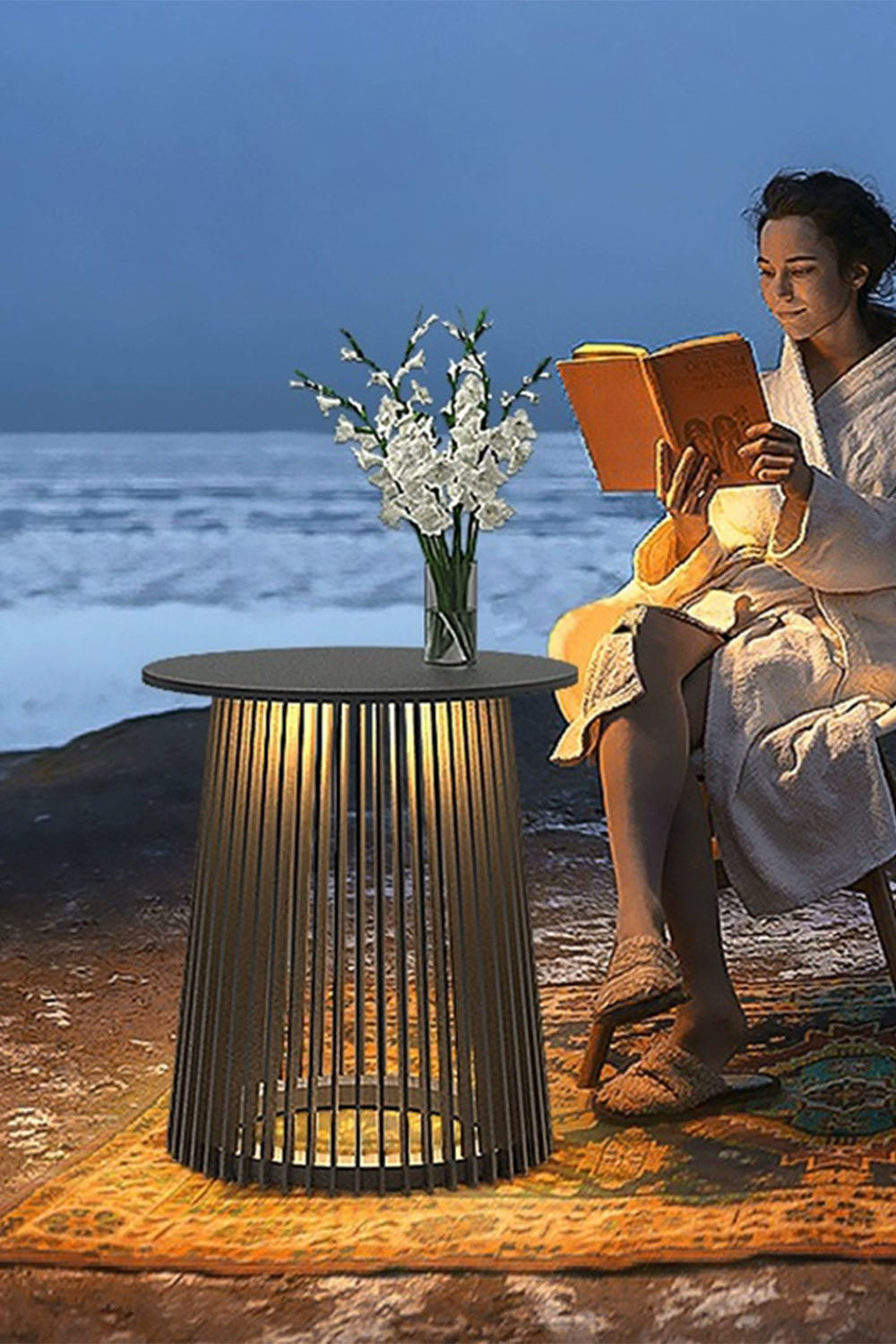 Outdoor Iron Round Table Floor Lamp