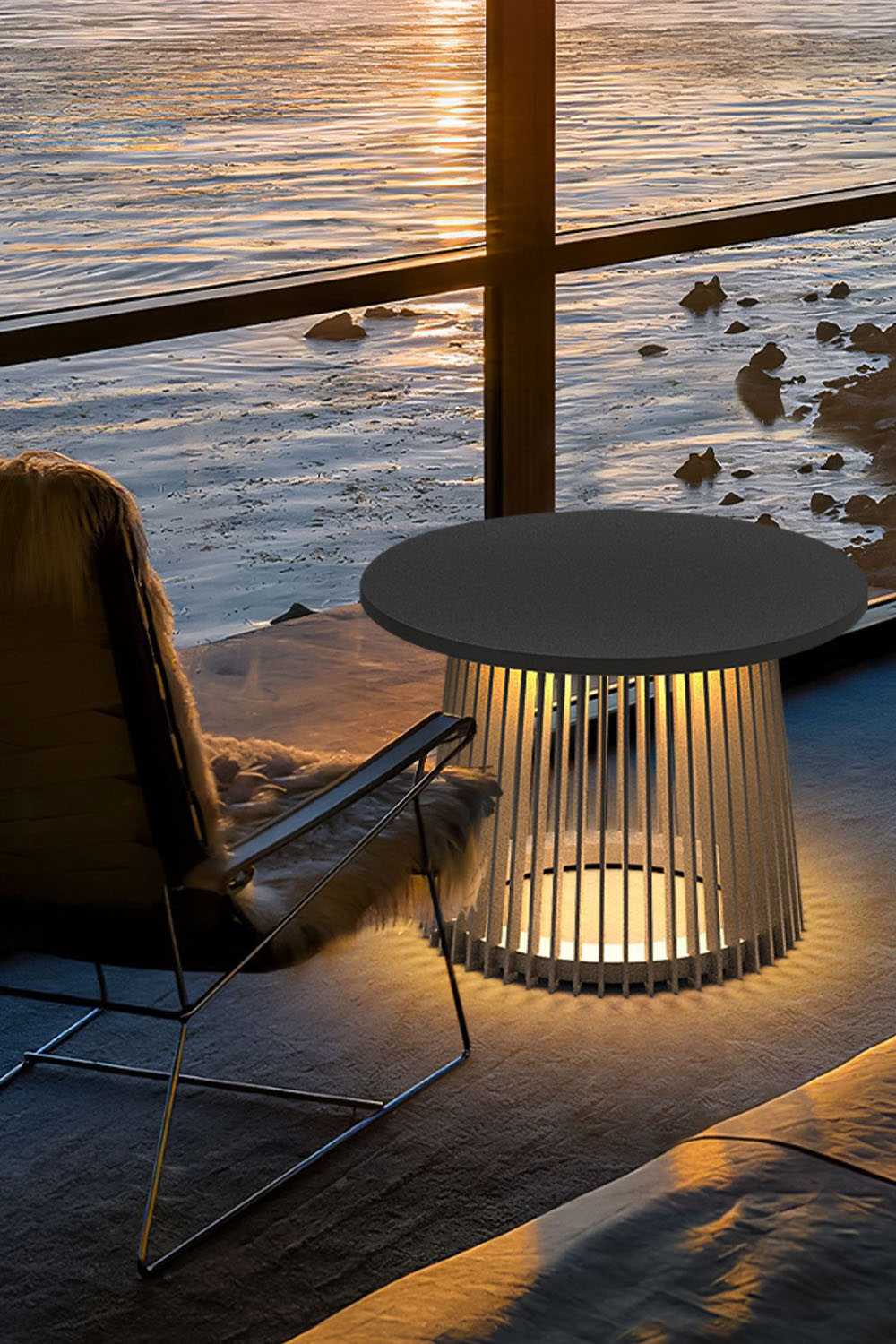 Outdoor Iron Round Table Floor Lamp