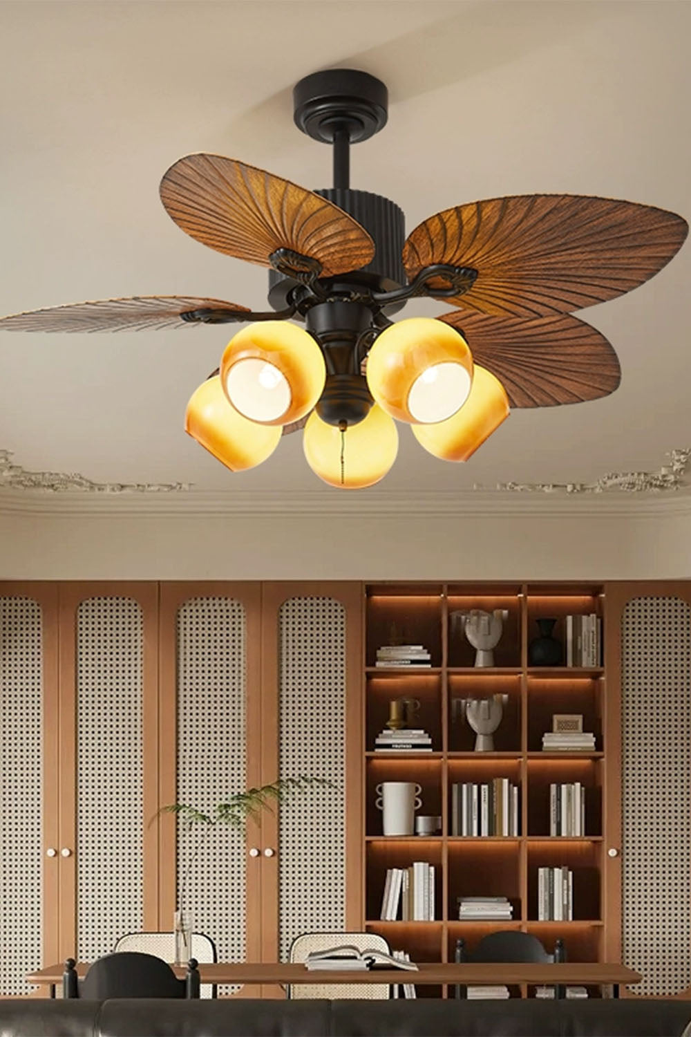 Palm Wood Vintage Fan Chandelier