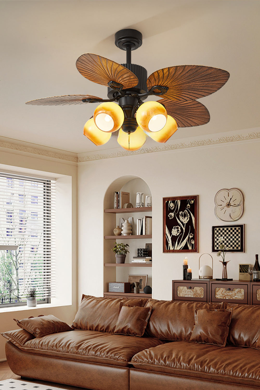 Palm Wood Vintage Fan Chandelier