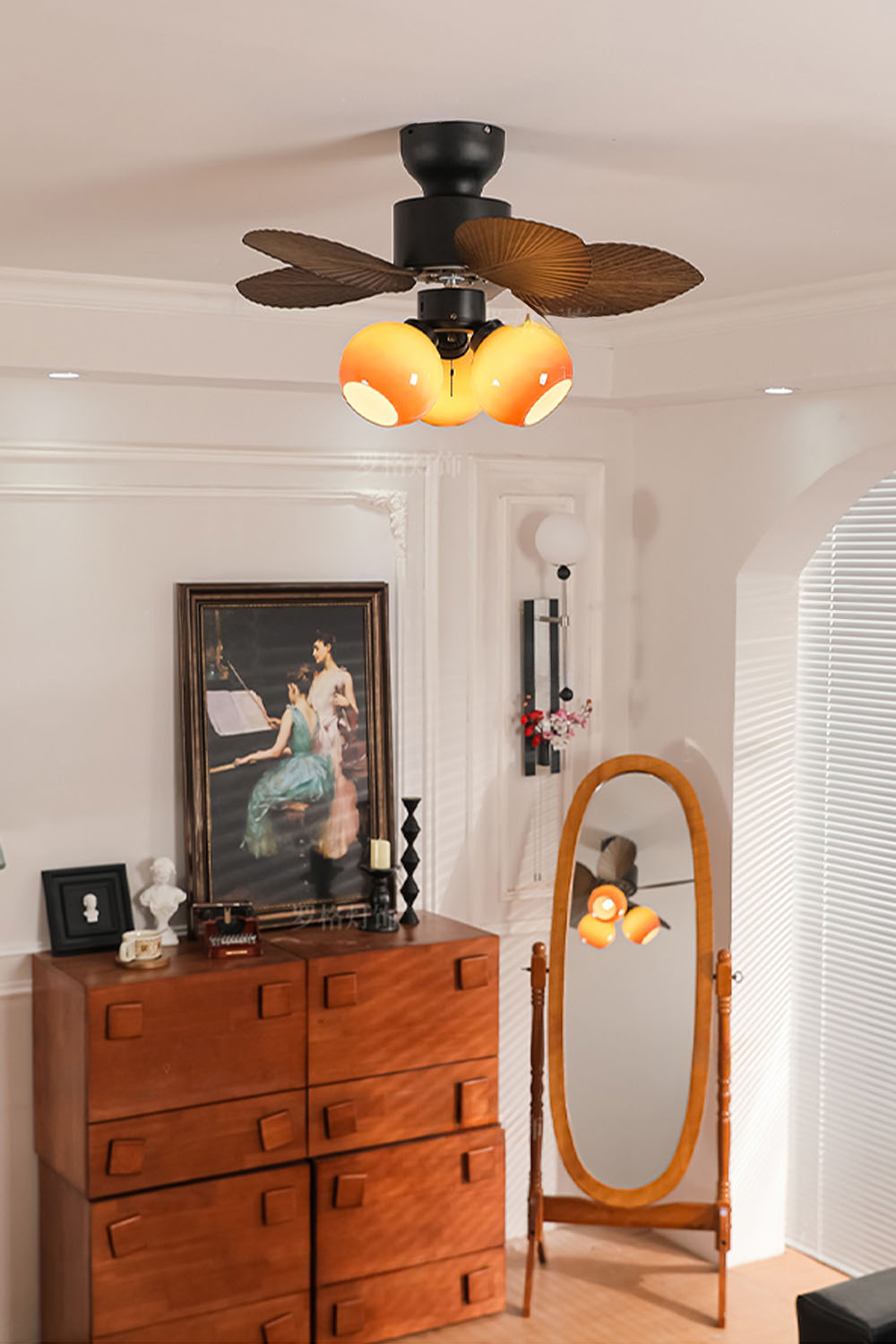 Palm Wood Vintage Fan Chandelier