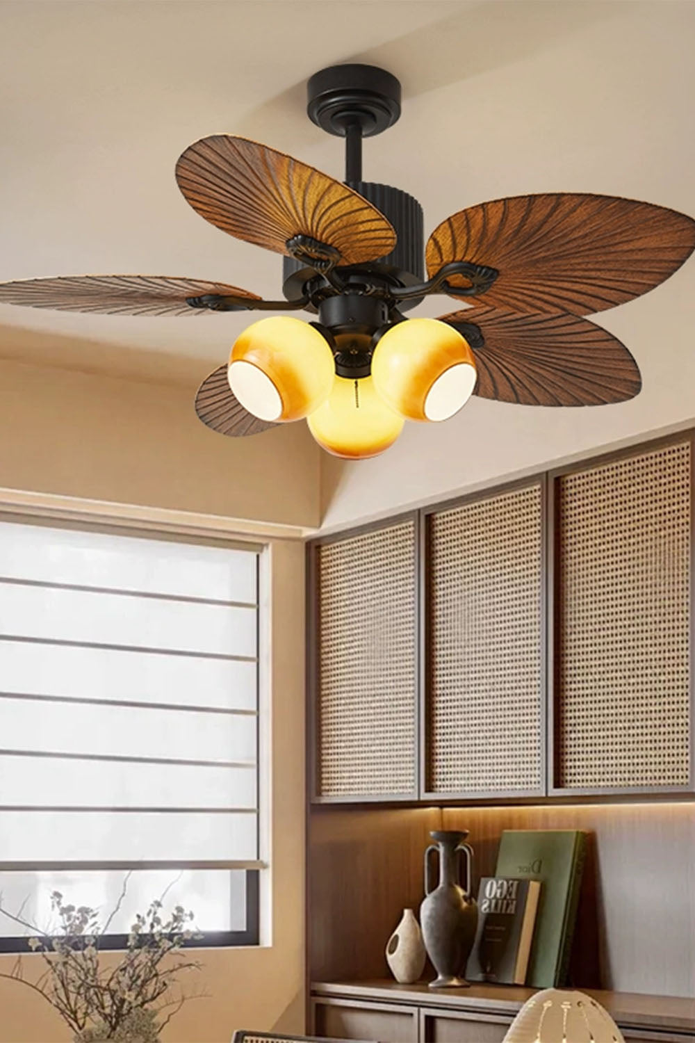 Palm Wood Vintage Fan Chandelier