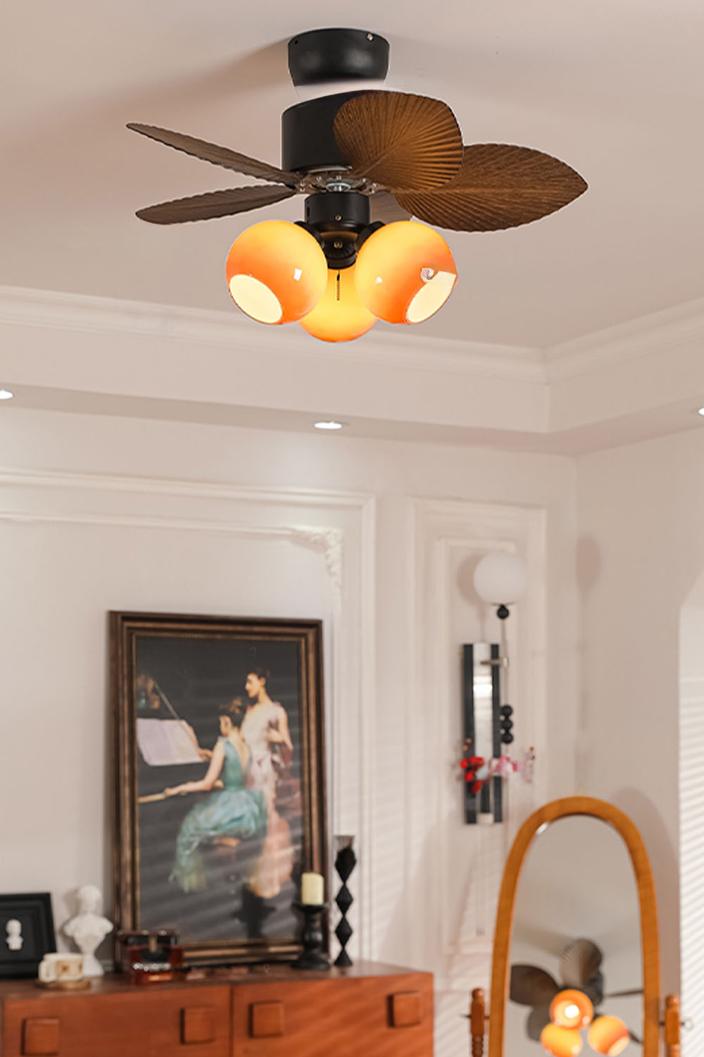 Palm Wood Vintage Fan Chandelier