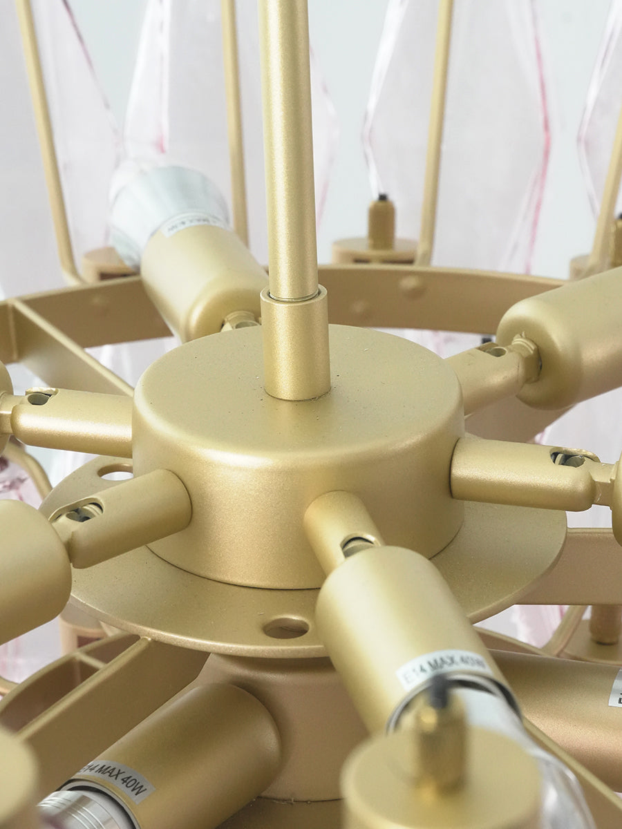 Pink Murano Glass Polyhedron Tiered Chandelier