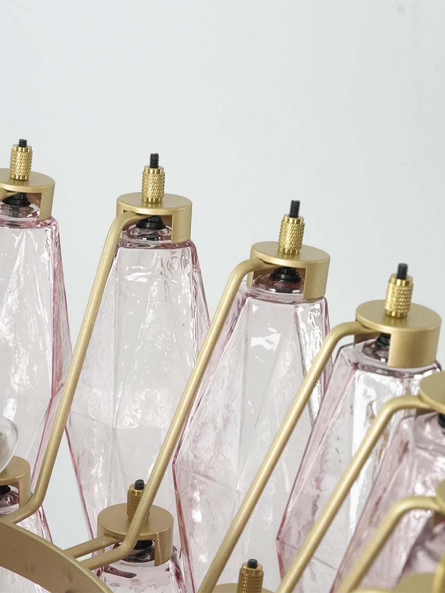 Pink Murano Glass Polyhedron Tiered Chandelier