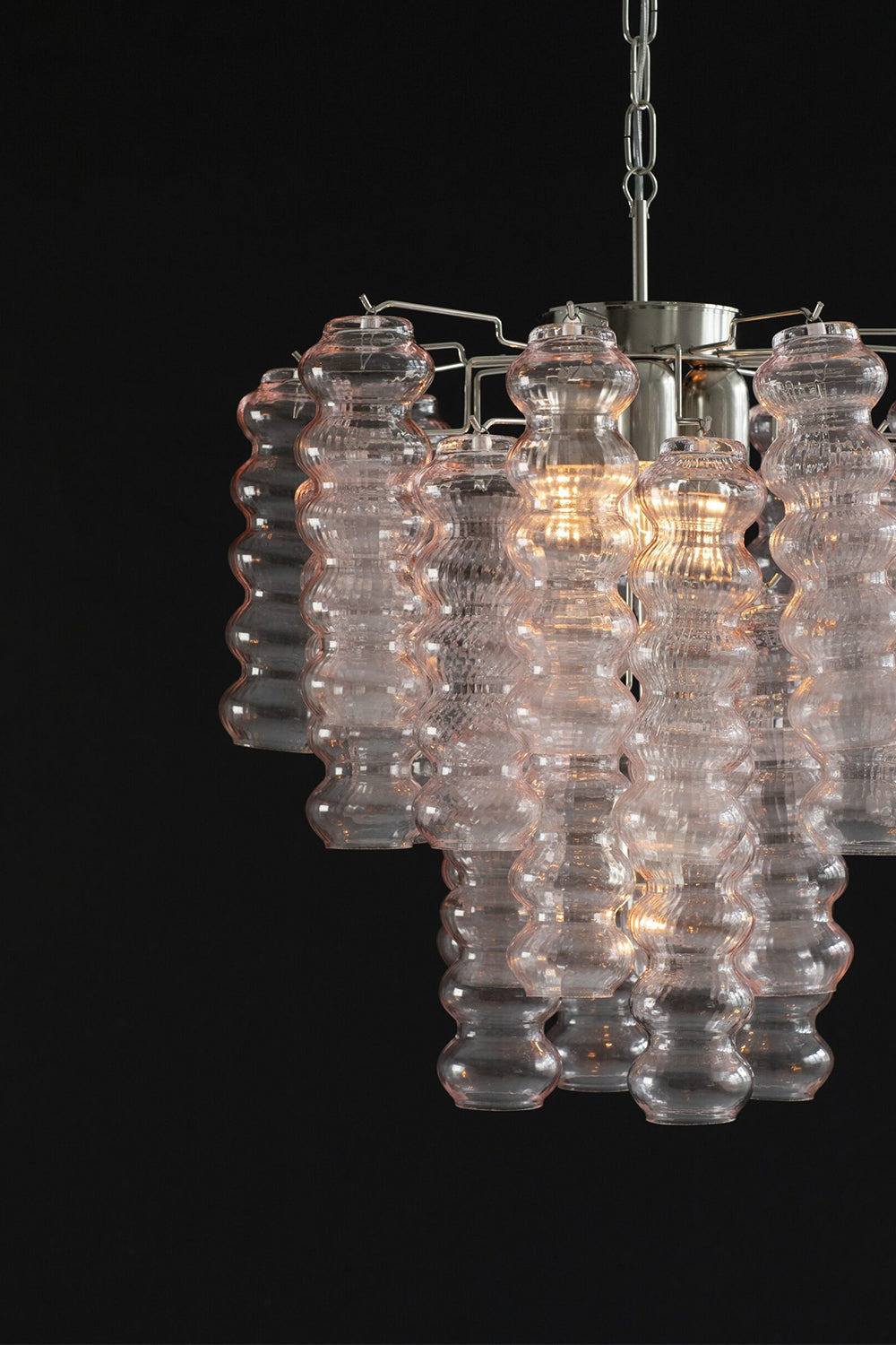 Pink Murano Ripple Glass Tube Chandelier