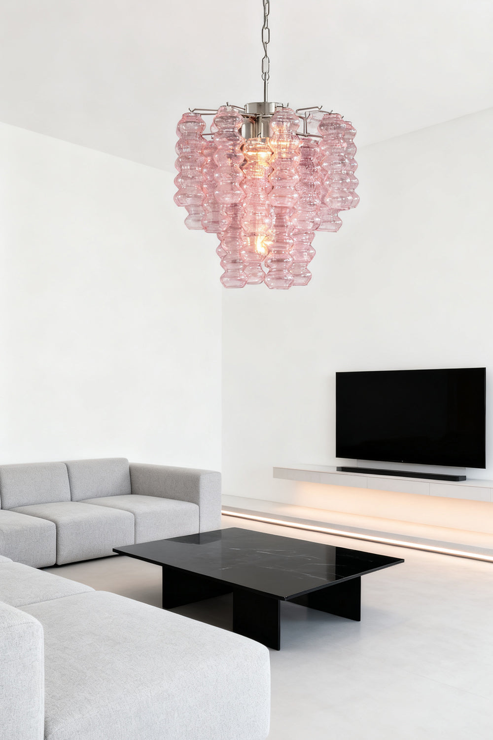Pink Murano Ripple Glass Tube Chandelier