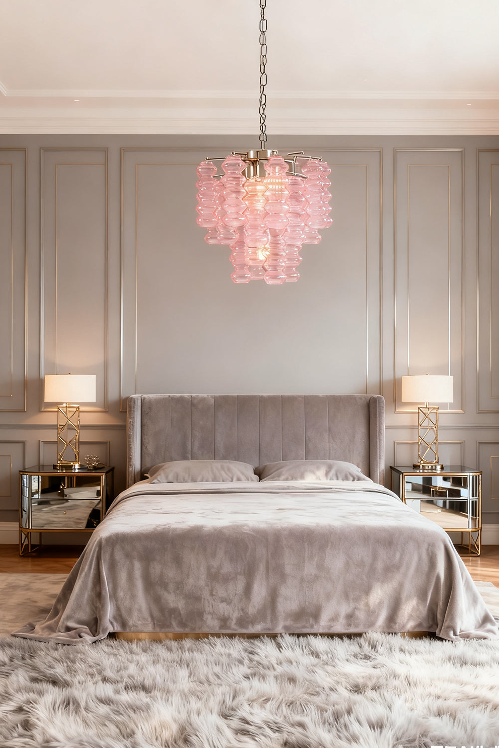 Pink Murano Ripple Glass Tube Chandelier