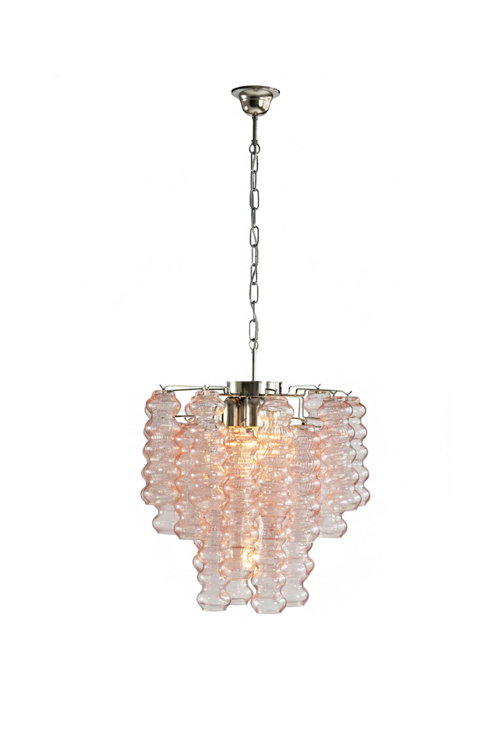 Pink Murano Ripple Glass Tube Chandelier