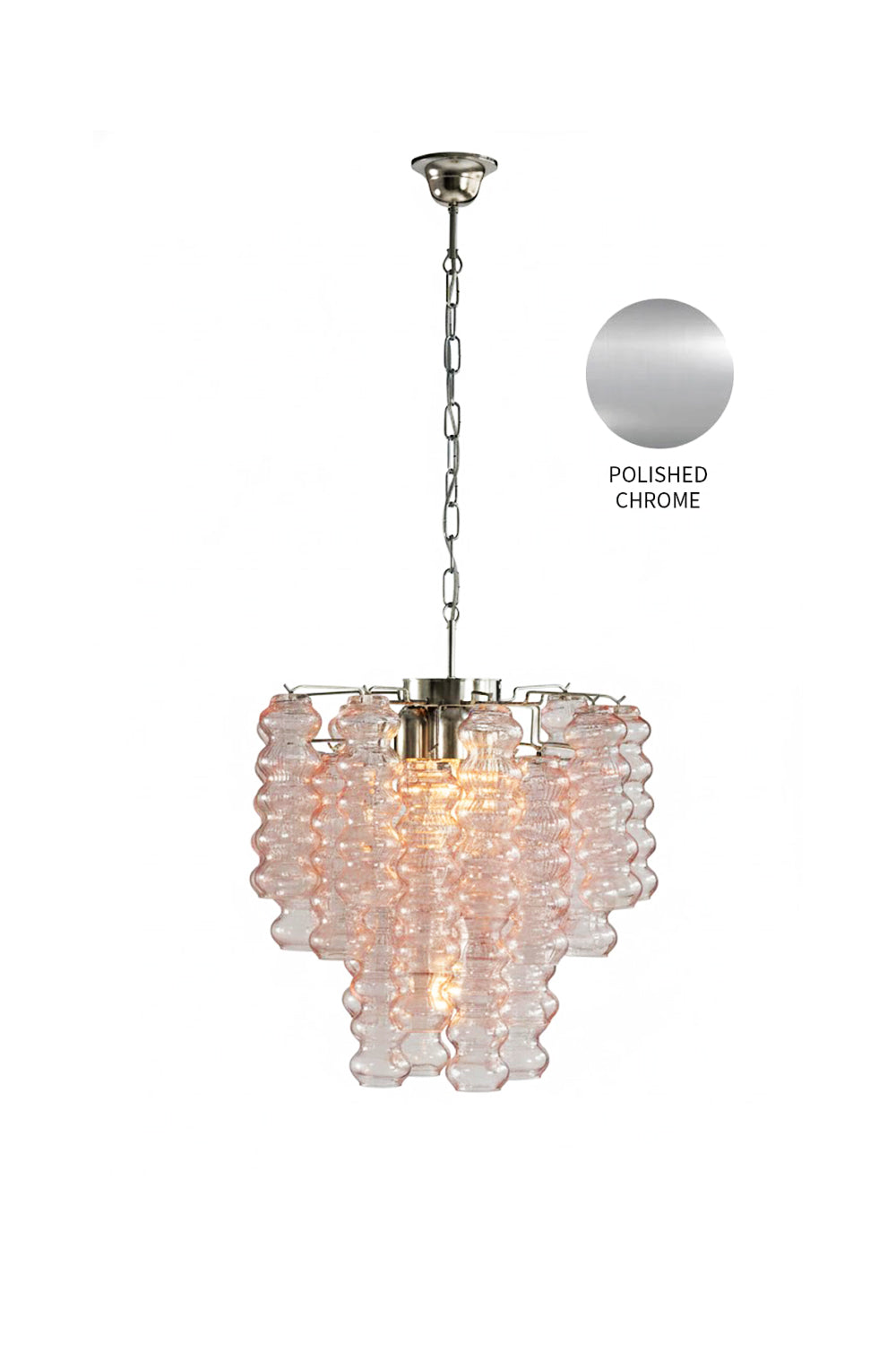 Pink Murano Ripple Glass Tube Chandelier