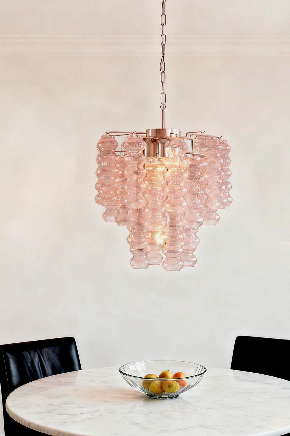 Pink Murano Ripple Glass Tube Chandelier