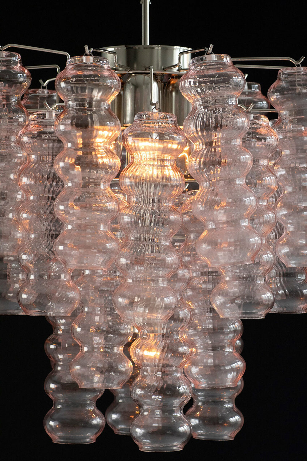 Pink Murano Ripple Glass Tube Chandelier
