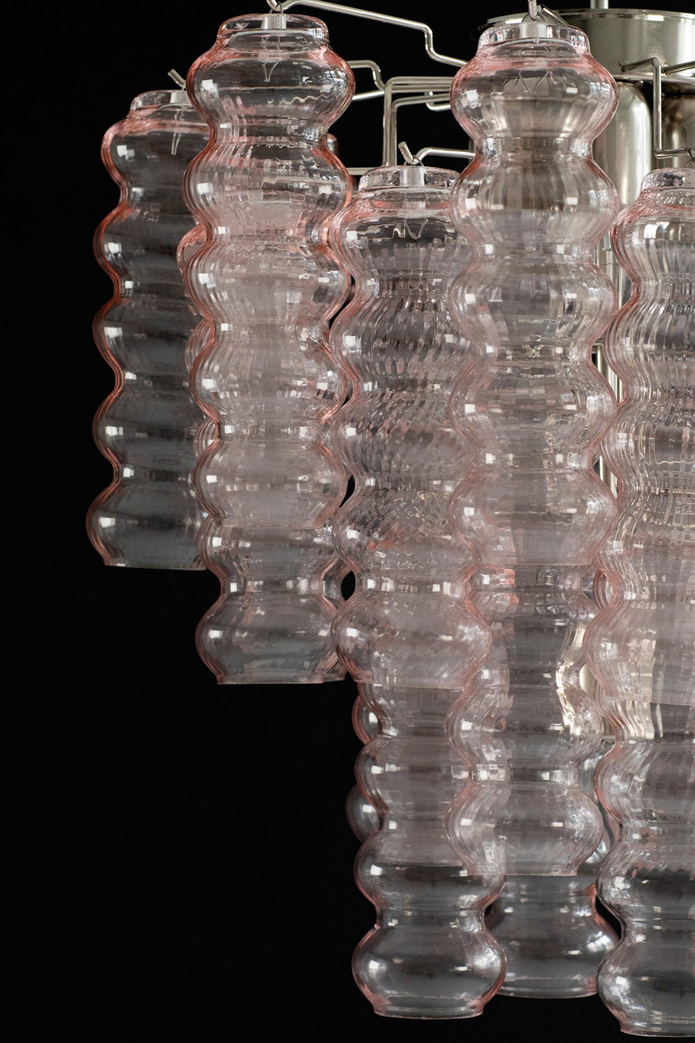 Pink Murano Ripple Glass Tube Chandelier
