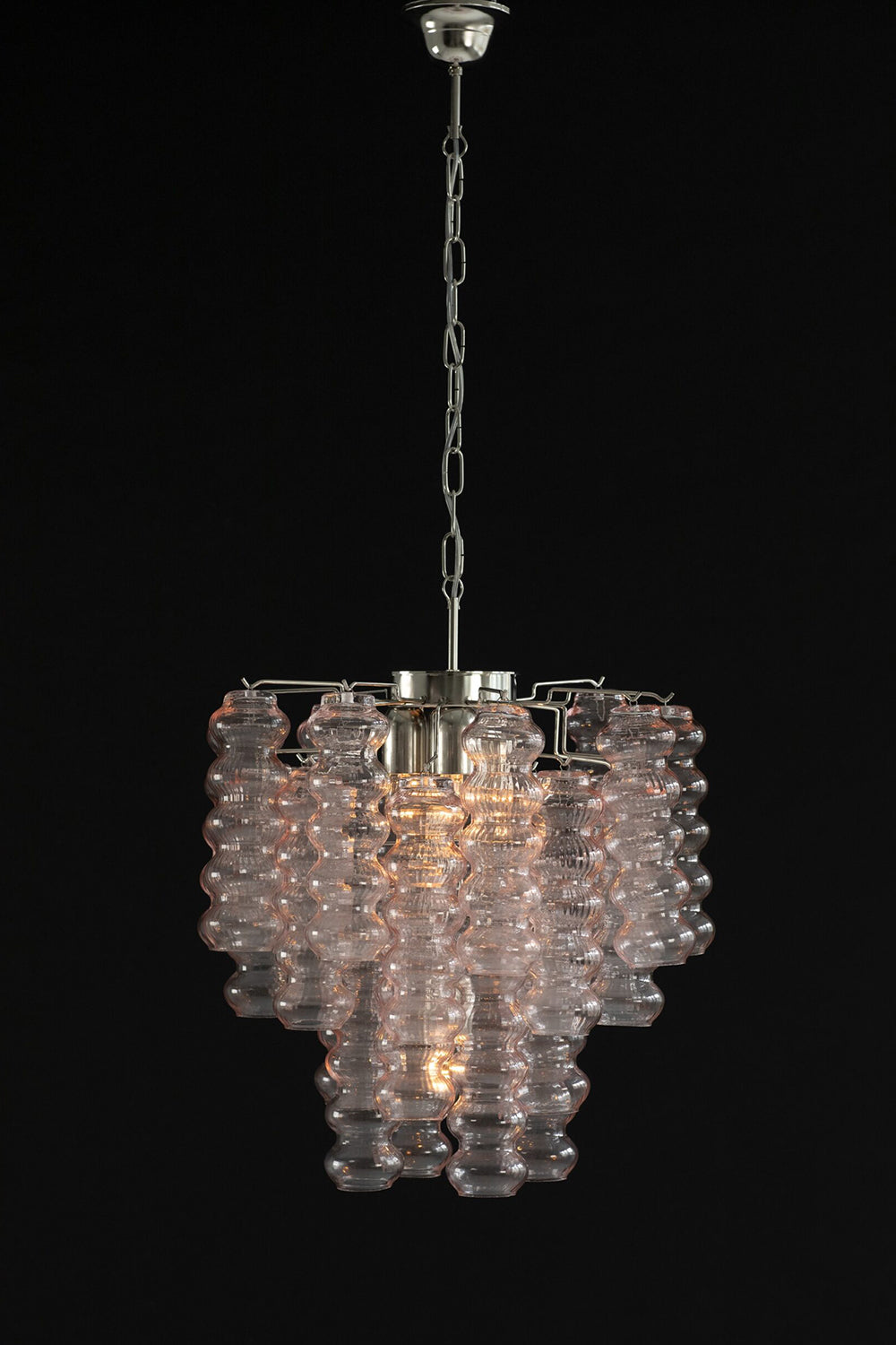 Pink Murano Ripple Glass Tube Chandelier