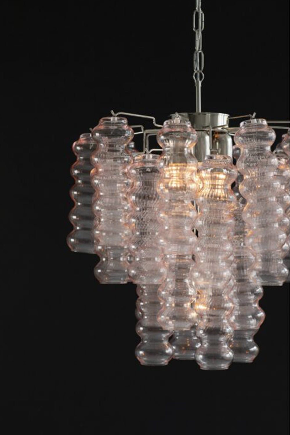 Pink Murano Ripple Glass Tube Chandelier