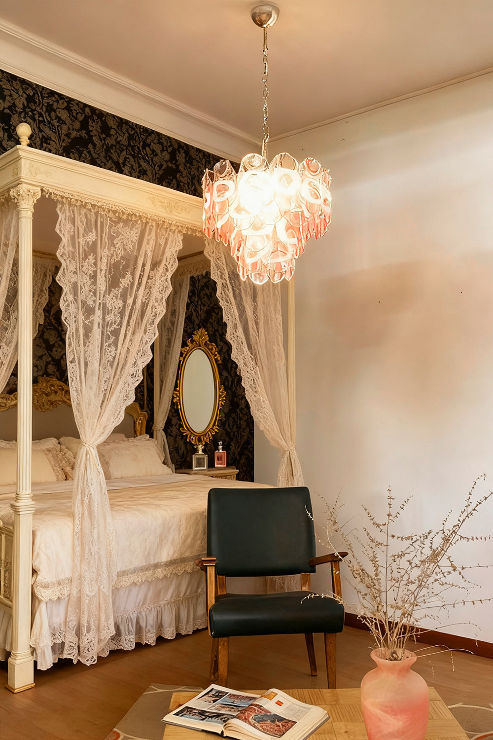 Pink Shell-Shaped Glass Chandelier