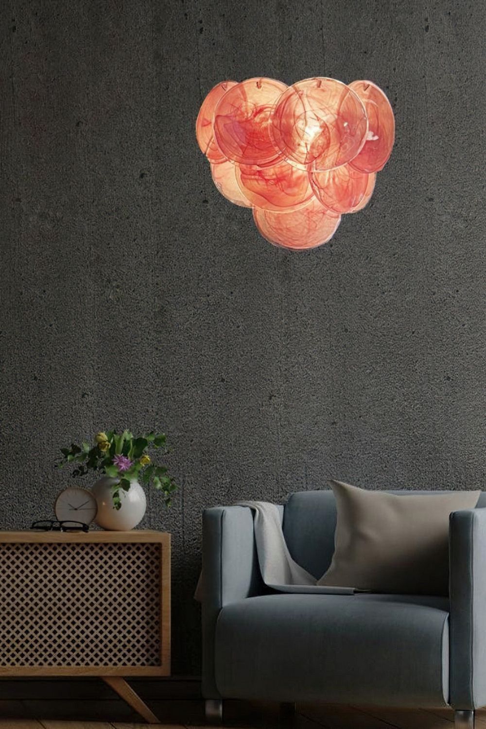 Pink Murano Glass Discs Wall Lamp