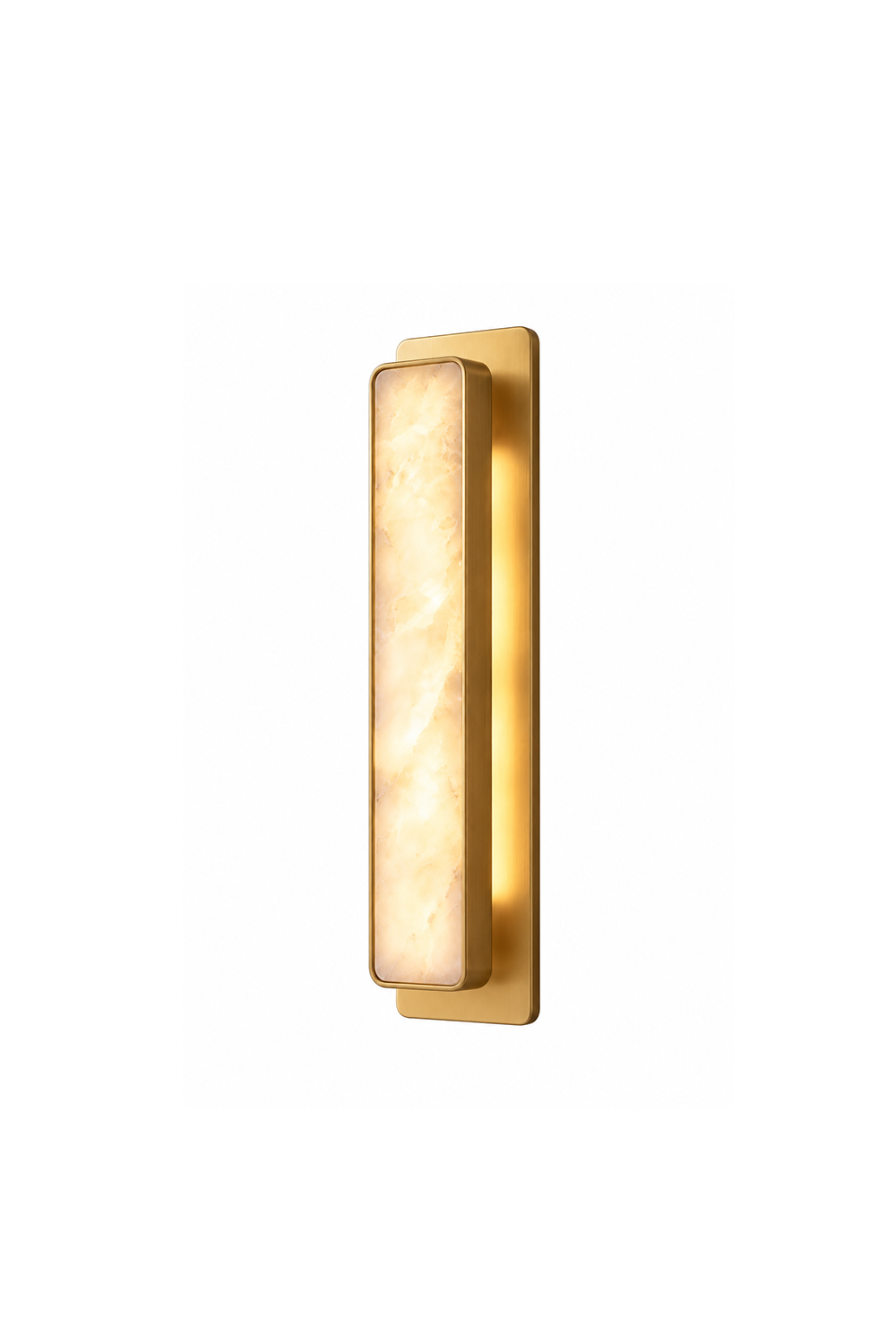Quadrelle Wall Sconce | Alabaster and Brass | Three-quarter view illuminated on pure white background | Samu Lamp