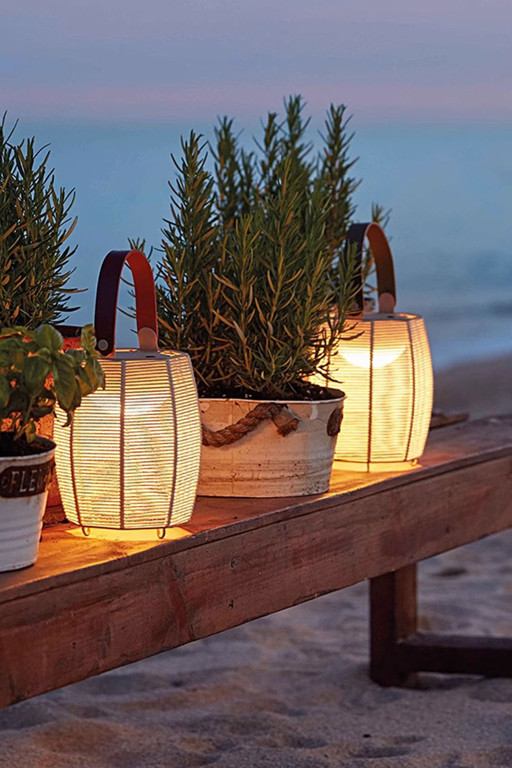 Rattan Lantern Rechargeable Solar Outdoor Table Lamp