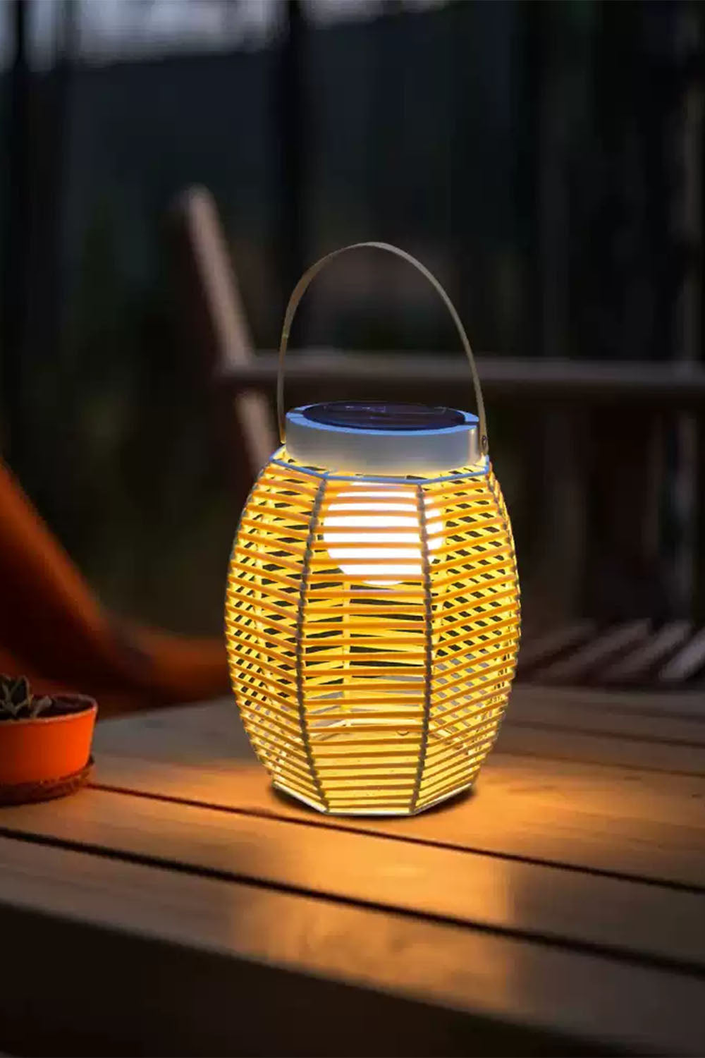 Rattan Lantern Rechargeable Solar Outdoor Table Lamp