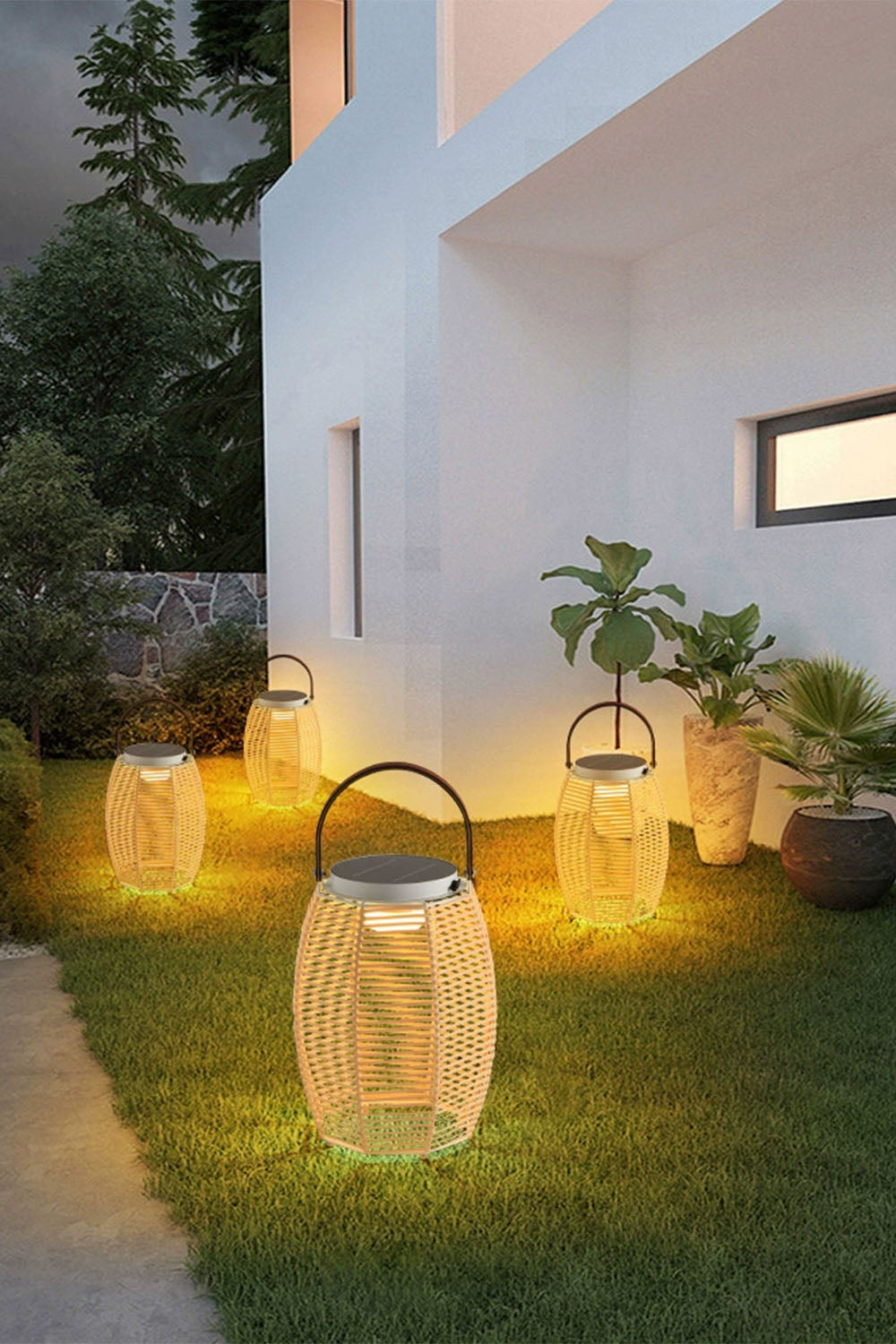 Rattan Lantern Rechargeable Solar Outdoor Table Lamp