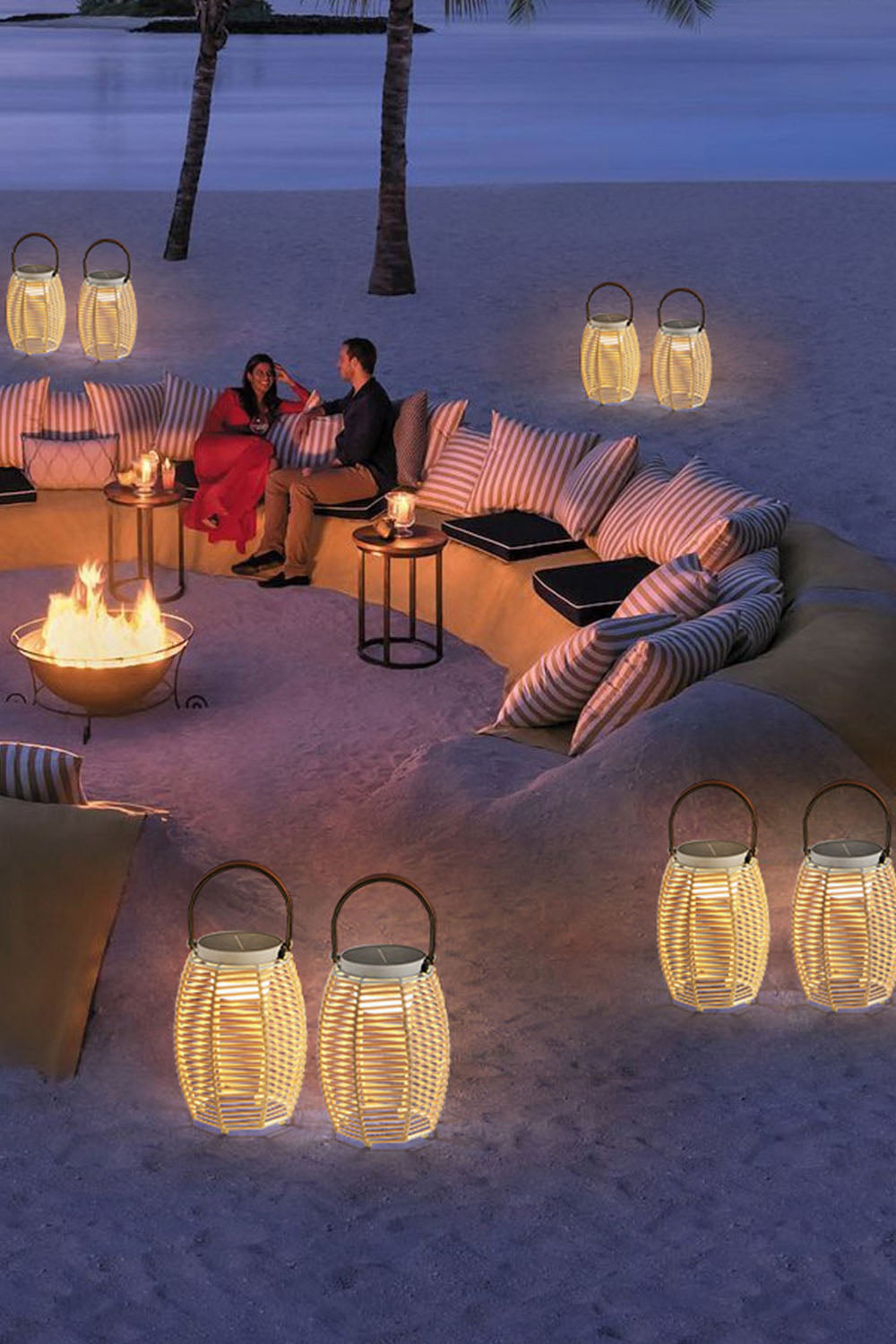 Rattan Lantern Rechargeable Solar Outdoor Table Lamp