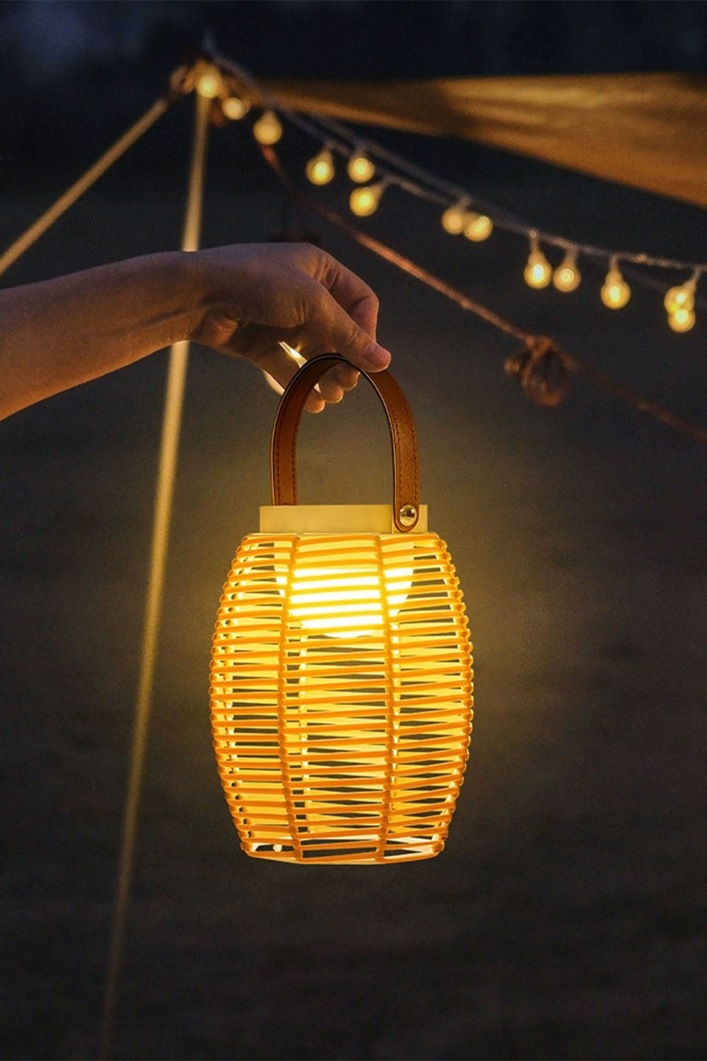 Rattan Lantern Rechargeable Solar Outdoor Table Lamp