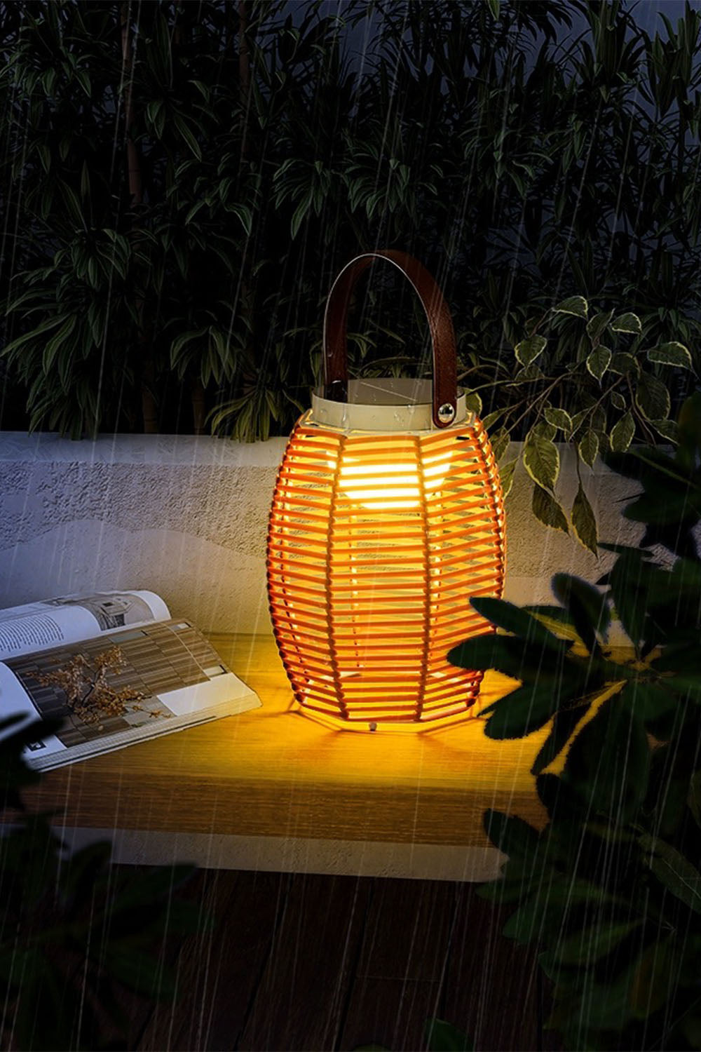 Rattan Lantern Rechargeable Solar Outdoor Table Lamp