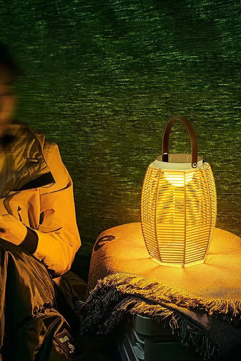 Rattan Lantern Rechargeable Solar Outdoor Table Lamp