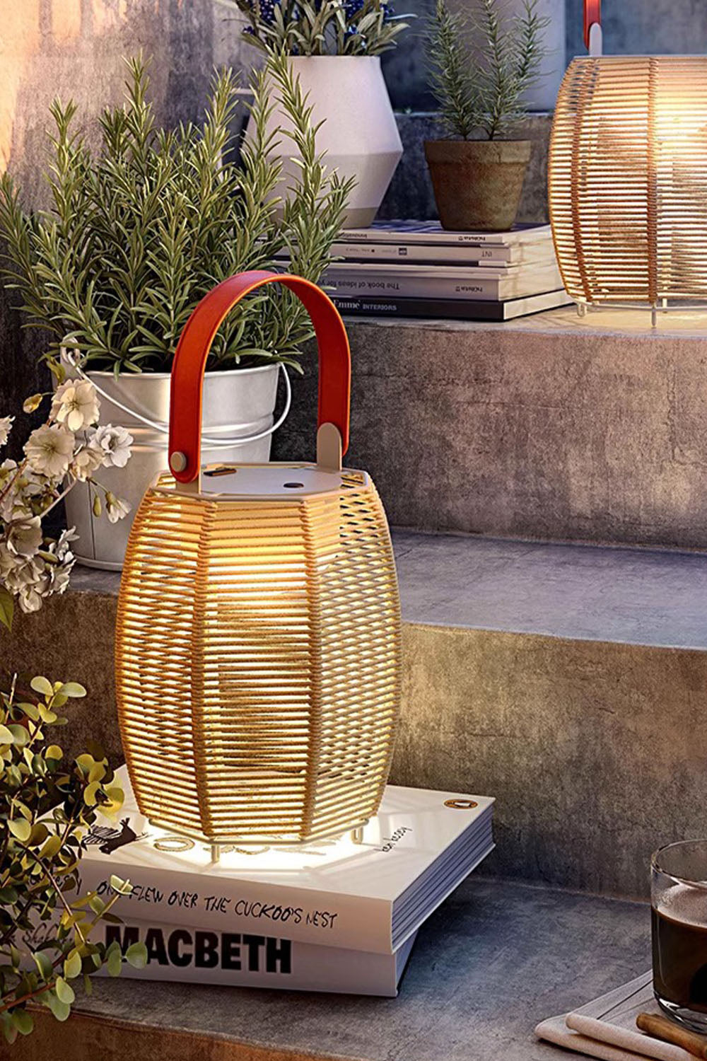 Rattan Lantern Rechargeable Solar Outdoor Table Lamp