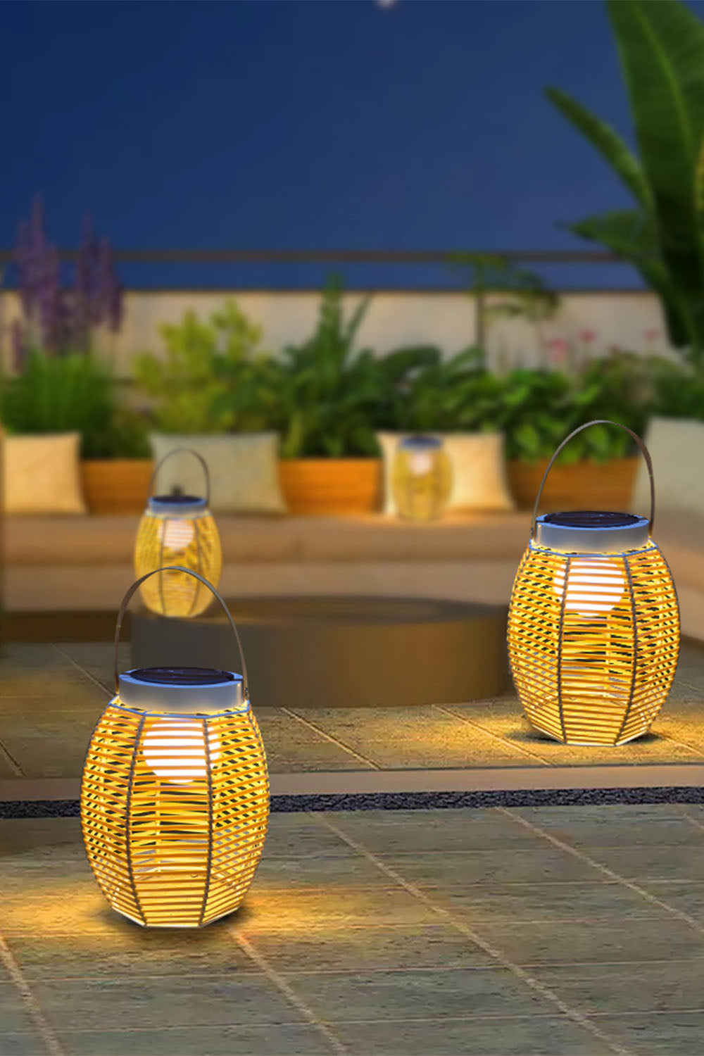 Rattan Lantern Rechargeable Solar Outdoor Table Lamp