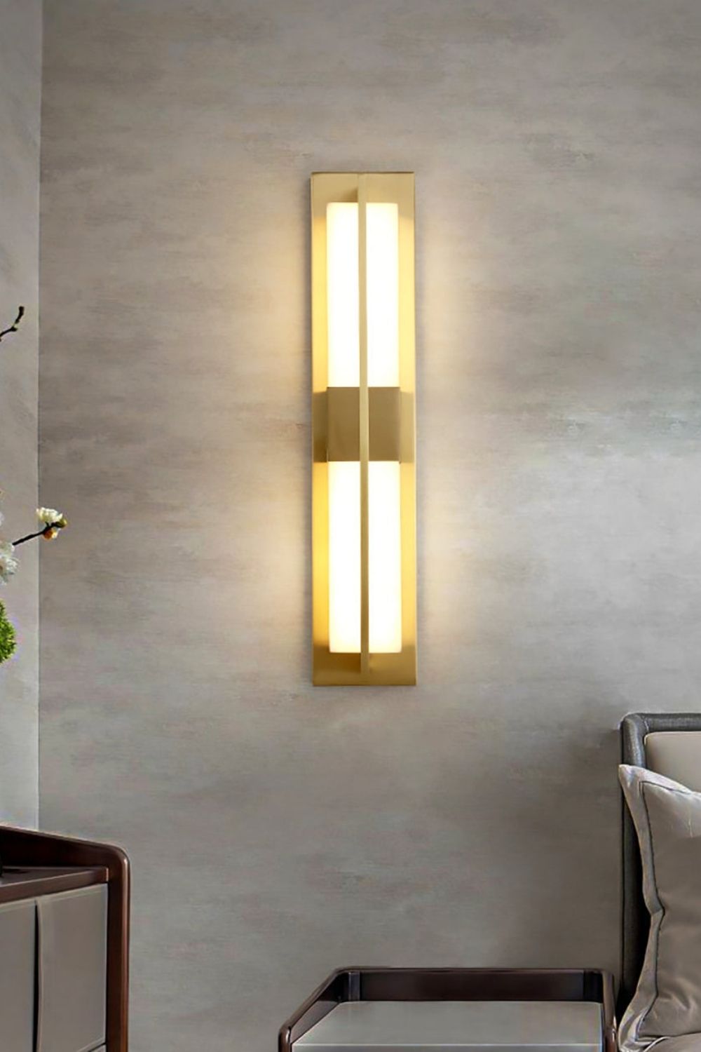 Rectangular Alabaster Brass Wall Lamp