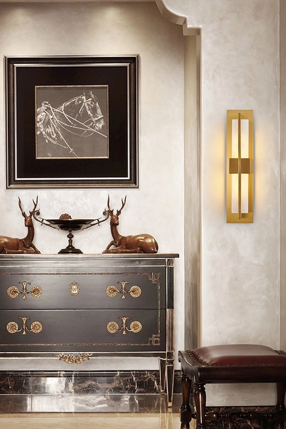 Rectangular Alabaster Brass Wall Lamp