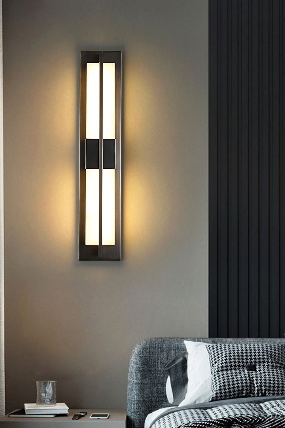 Rectangular Alabaster Brass Wall Lamp