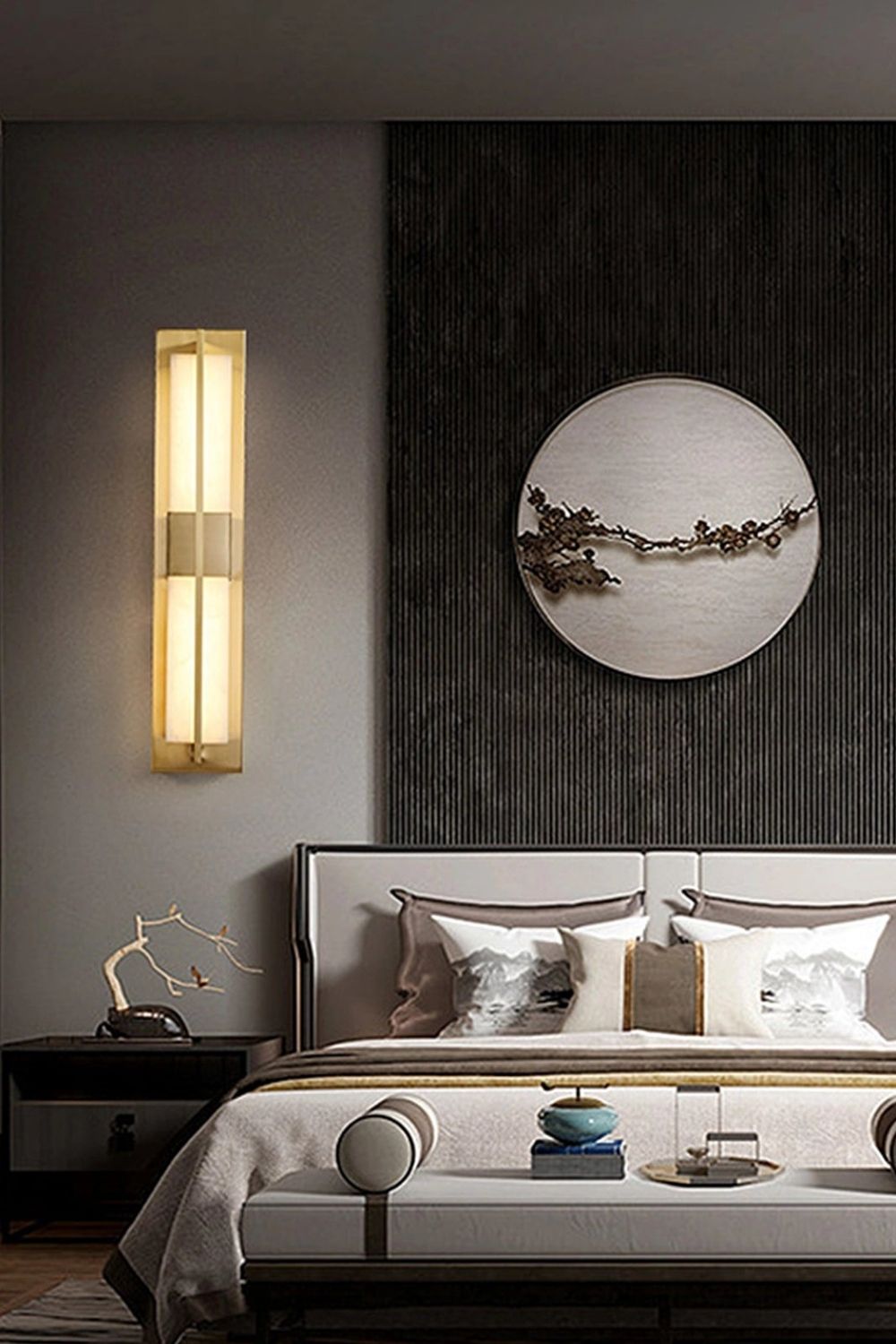 Rectangular Alabaster Brass Wall Lamp