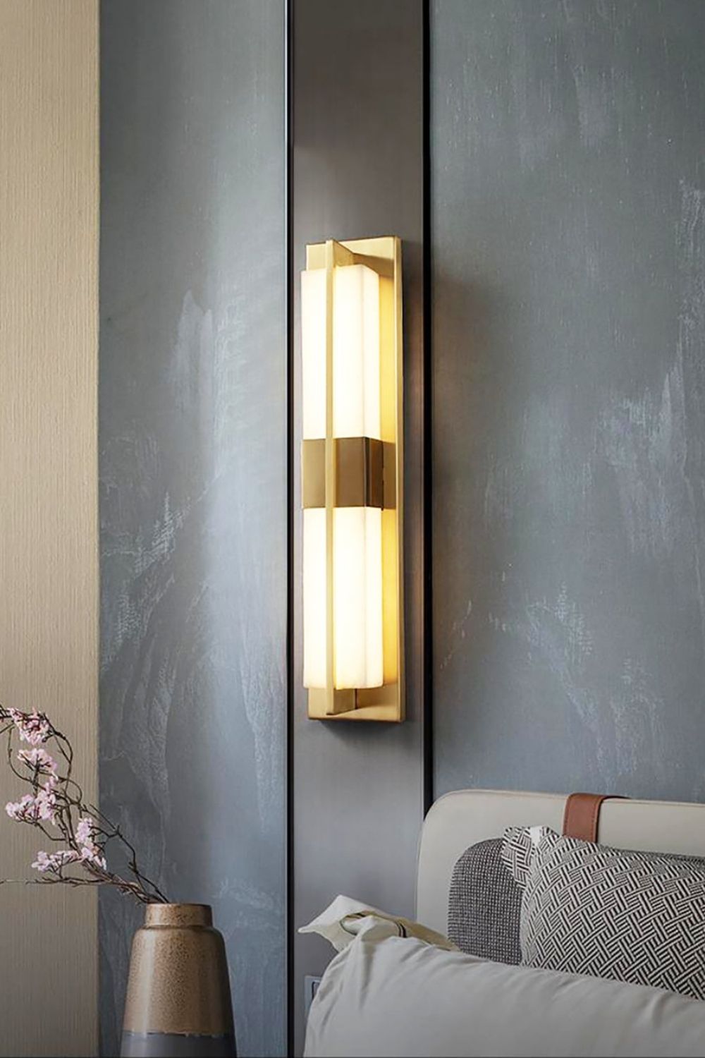 Rectangular Alabaster Brass Wall Lamp